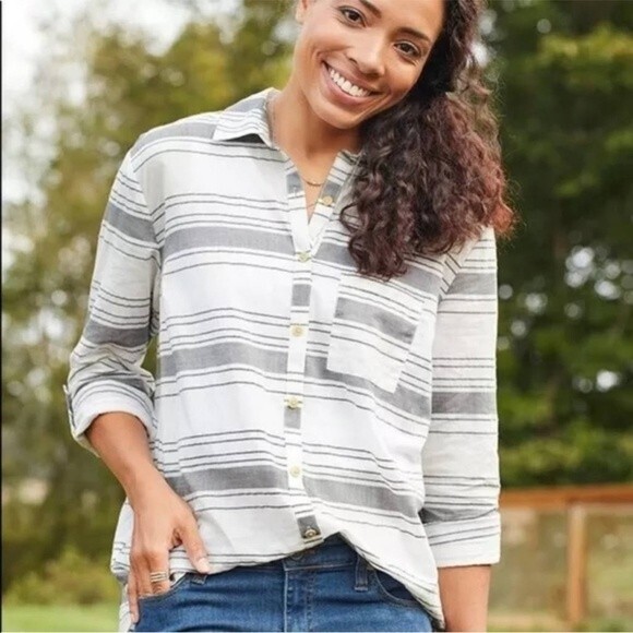 Matilda Jane Tops - Matilda Jane & Joanna Gaines Womens Button Down Shirt Striped Gray Size Small